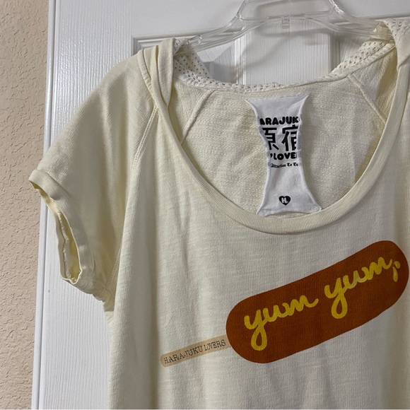 Harajuku Lovers Japanese Cream Short Sleeve Hoodie Tee Size XL Yum Yum - Picture 6 of 14